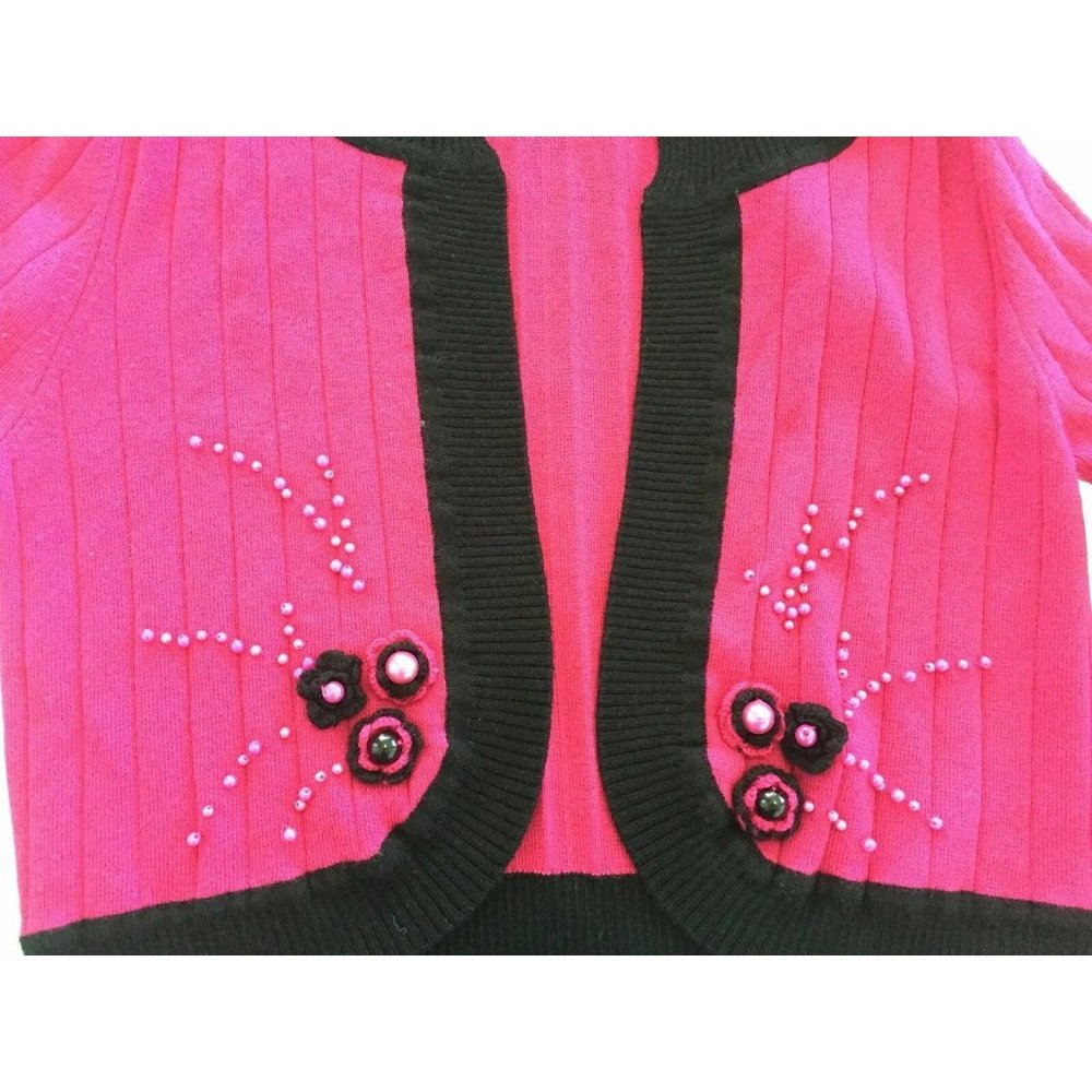 Juliana Women's Cardigan Sweater + Blouse Set Knit Embellished Fucsia Black S - Picture 6 of 12